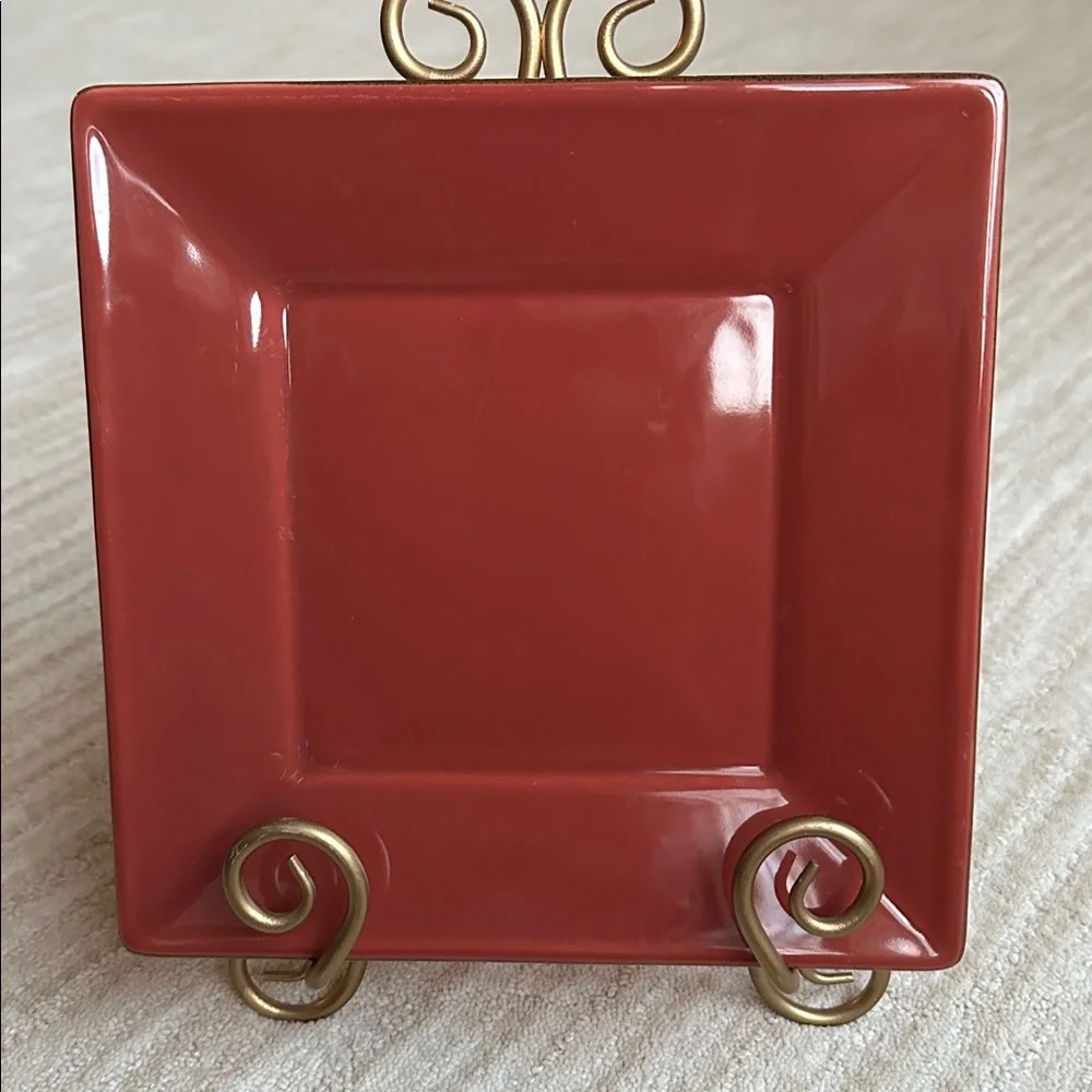 Set of 2 POTTERY BARN CHINA Salad Appetizer Plates Asian Square Paprika (Red) 8”